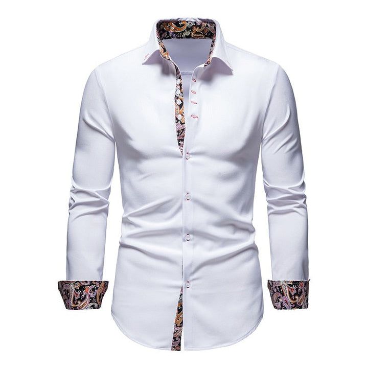 Men's Slim Fit Cotton Shirt - Modern Paisley Print - White