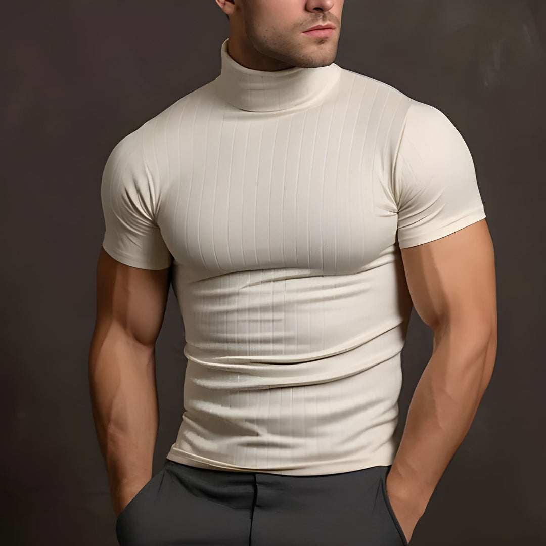Men's Slim Fit Polo T-Shirt - Ribbed Collar Casual - Apricot