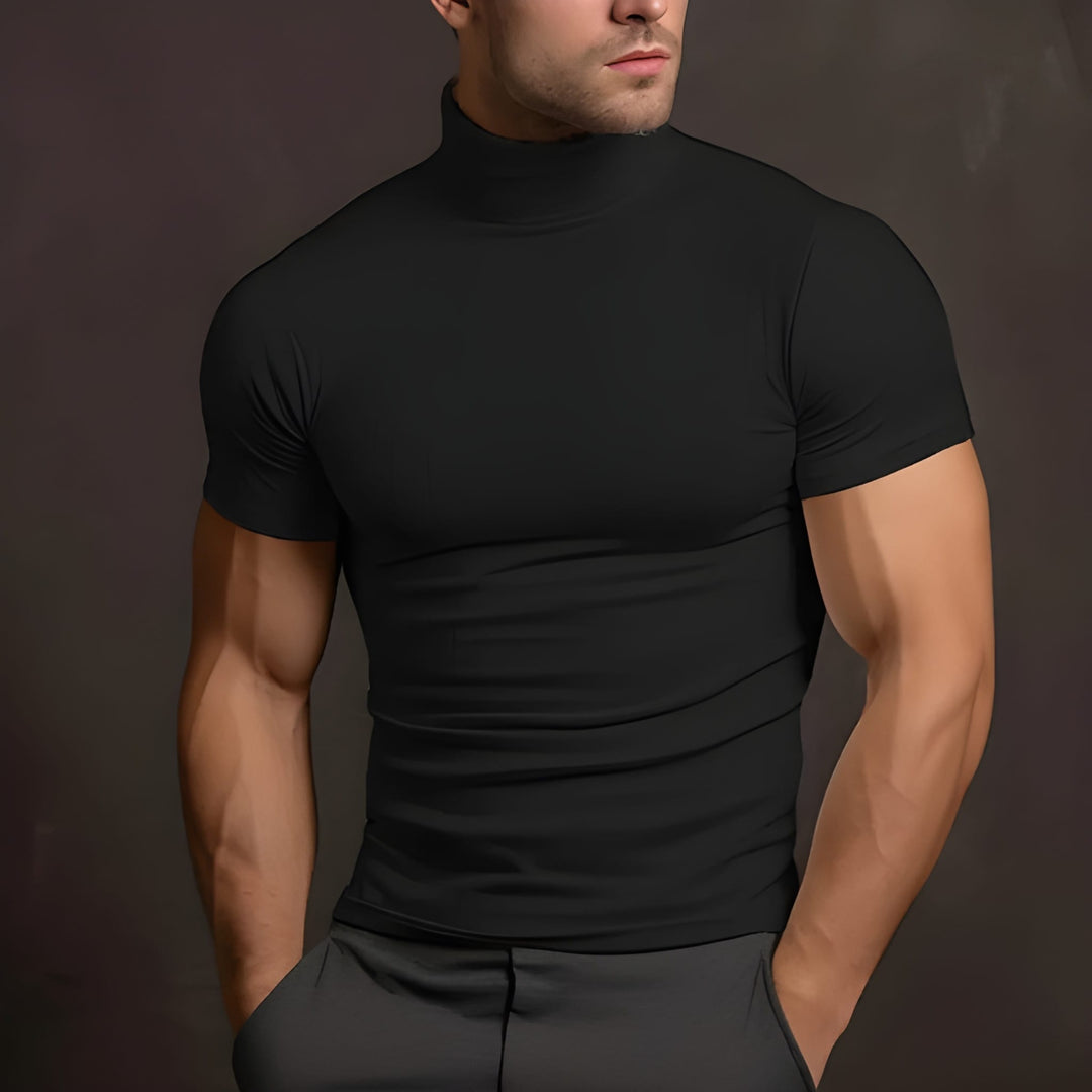 Men's Slim Fit Polo T-Shirt - Ribbed Collar Casual - Black