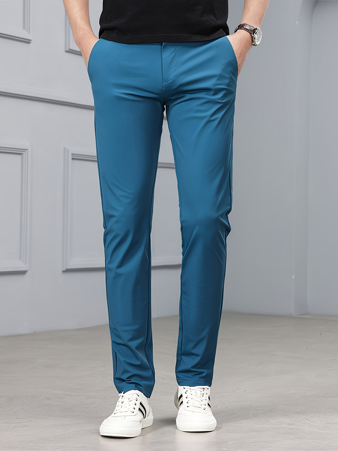 Men's Slim Fit Stretch Pants - Casual Comfort - Blue-Green