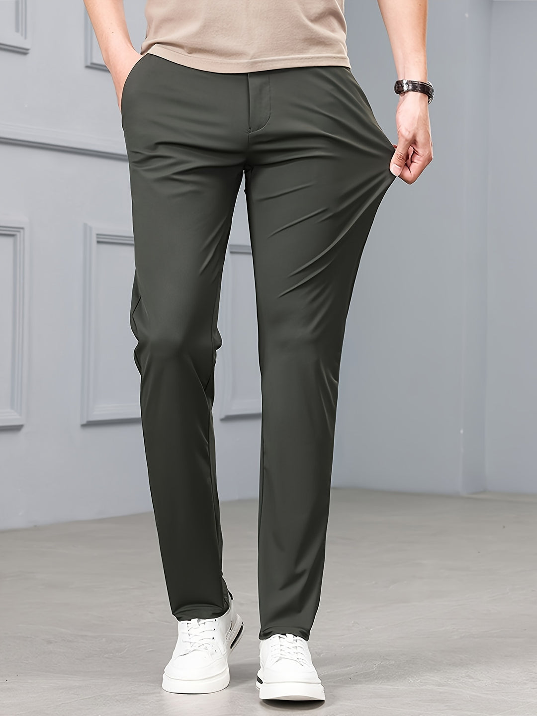 Men's Slim Fit Stretch Pants - Casual Comfort - Green