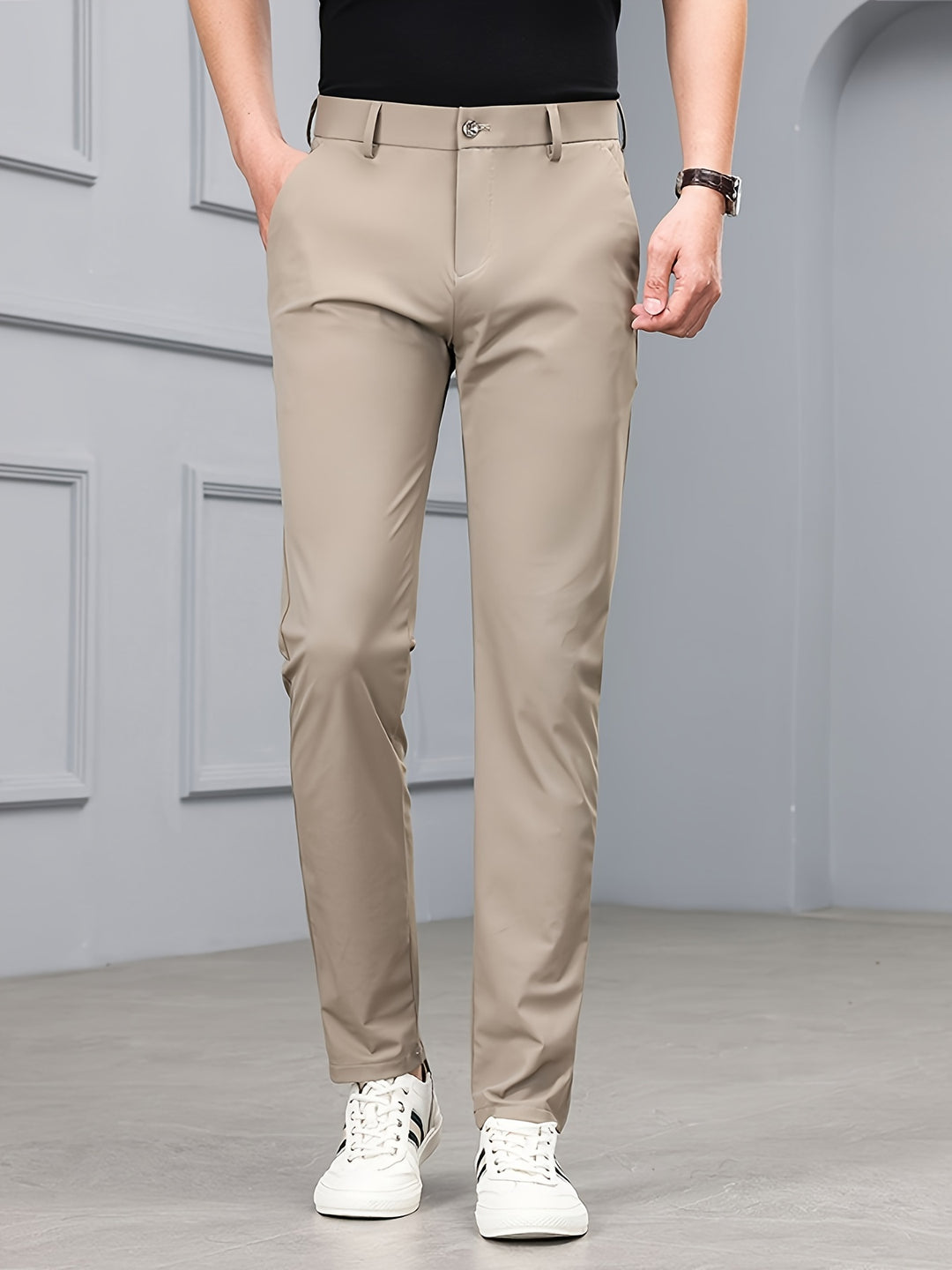 Men's Slim Fit Stretch Pants - Casual Comfort - Khaki