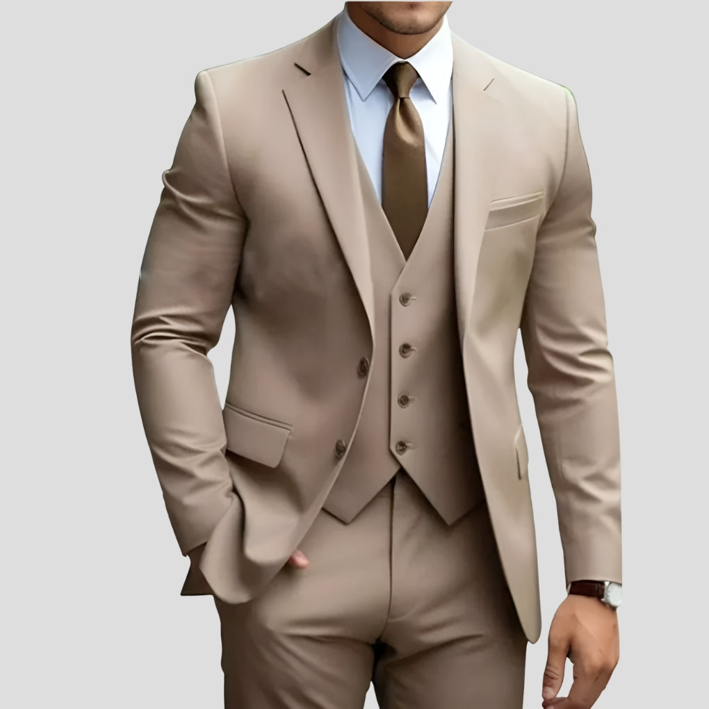 Men's Slim-Fit Three-Piece Suit in brown, Formal Elegance