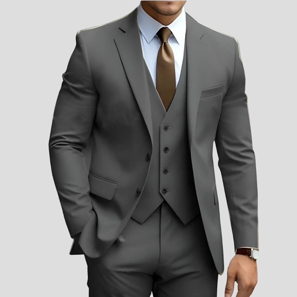 Men's Slim-Fit Three-Piece Suit in charcoal, Formal Elegance