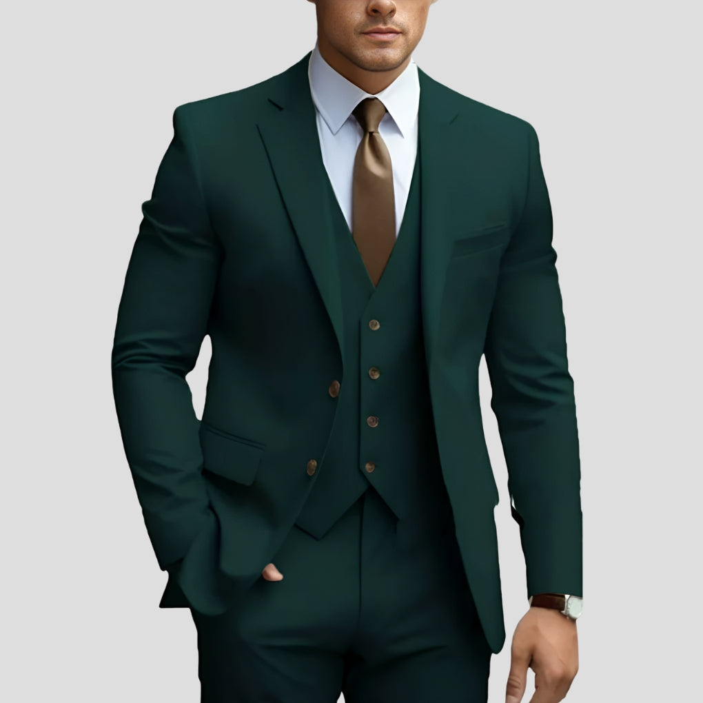 Men's Slim-Fit Three-Piece Suit in dark green, Formal Elegance