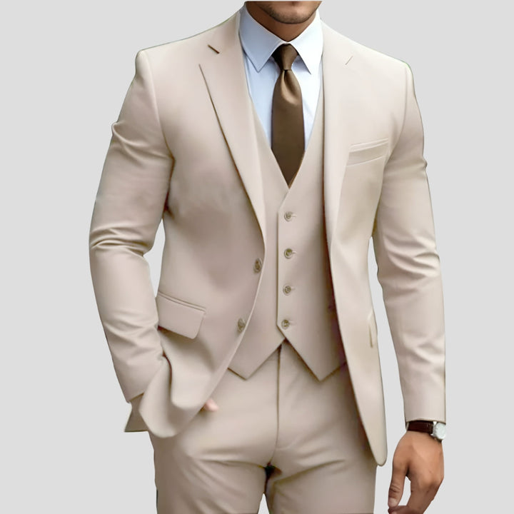 Men's Slim-Fit Three-Piece Suit in khaki, Formal Elegance