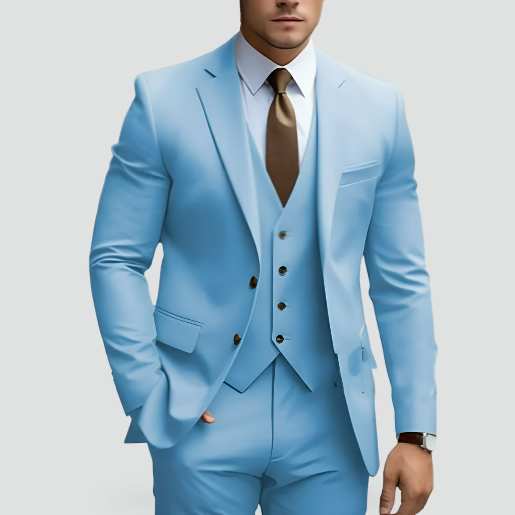 Men's Slim-Fit Three-Piece Suit in light blue, Formal Elegance