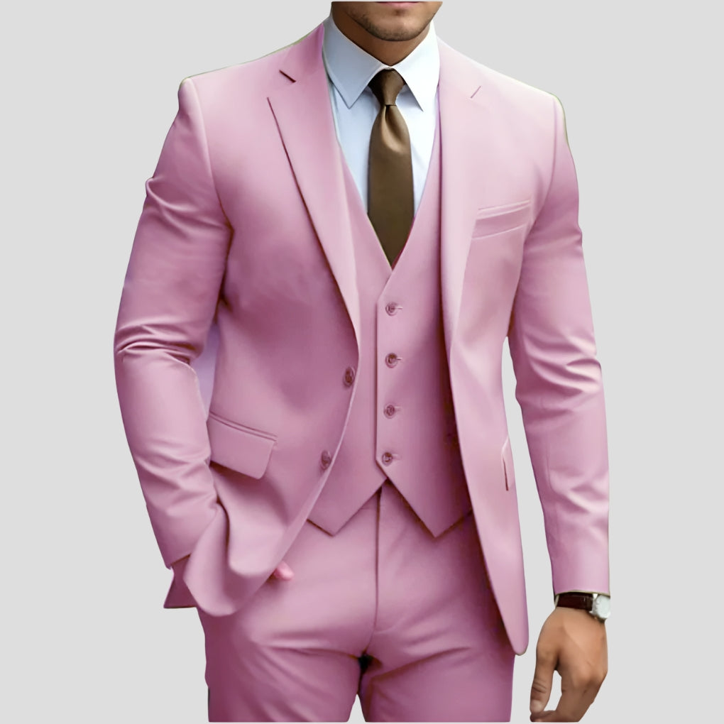 Men's Slim-Fit Three-Piece Suit in pink, Formal Elegance