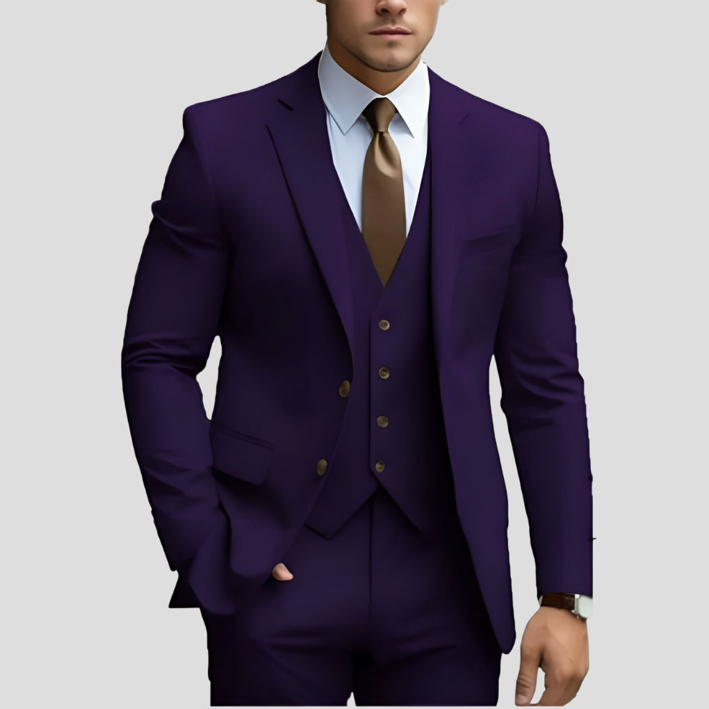 Men's Slim-Fit Three-Piece Suit in purple, Formal Elegance