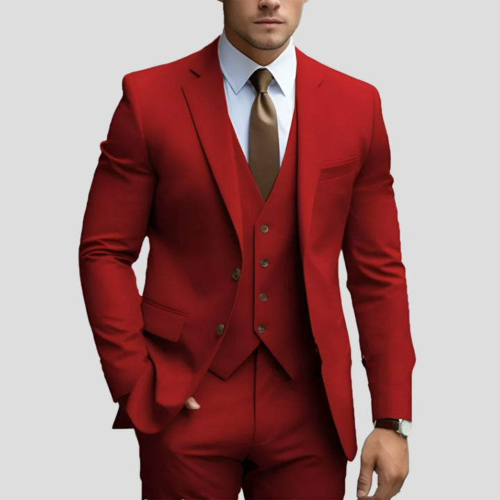Men's Slim-Fit Three-Piece Suit in red, Formal Elegance
