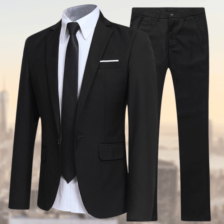 Men's Slim Fit Two-Piece Suit Set - Wedding & Business - Black