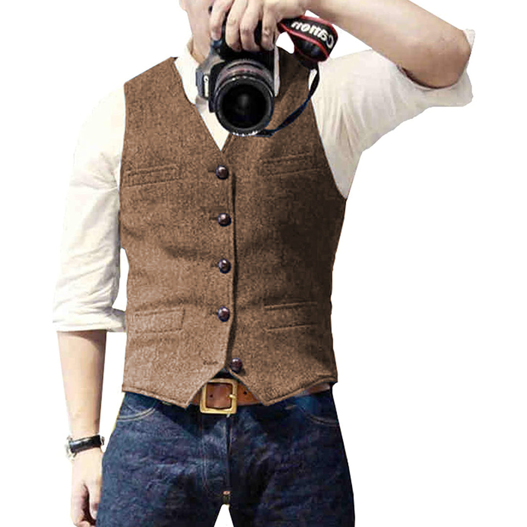Men's Slim Fit Vest - Timeless Elegance for Casual & Formal - Brown