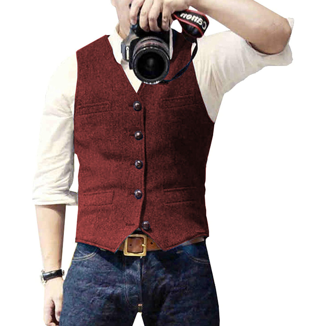 Men's Slim Fit Vest - Timeless Elegance for Casual & Formal - Red