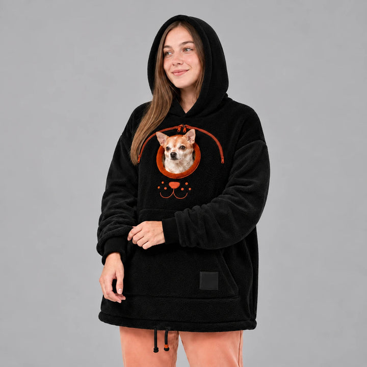 Men's Small Dog Pouch Hoodie in black, Hands-Free Carrier