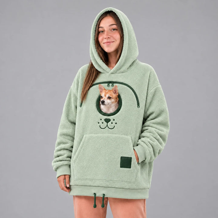 Men's Small Dog Pouch Hoodie in sage green, Hands-Free Carrier