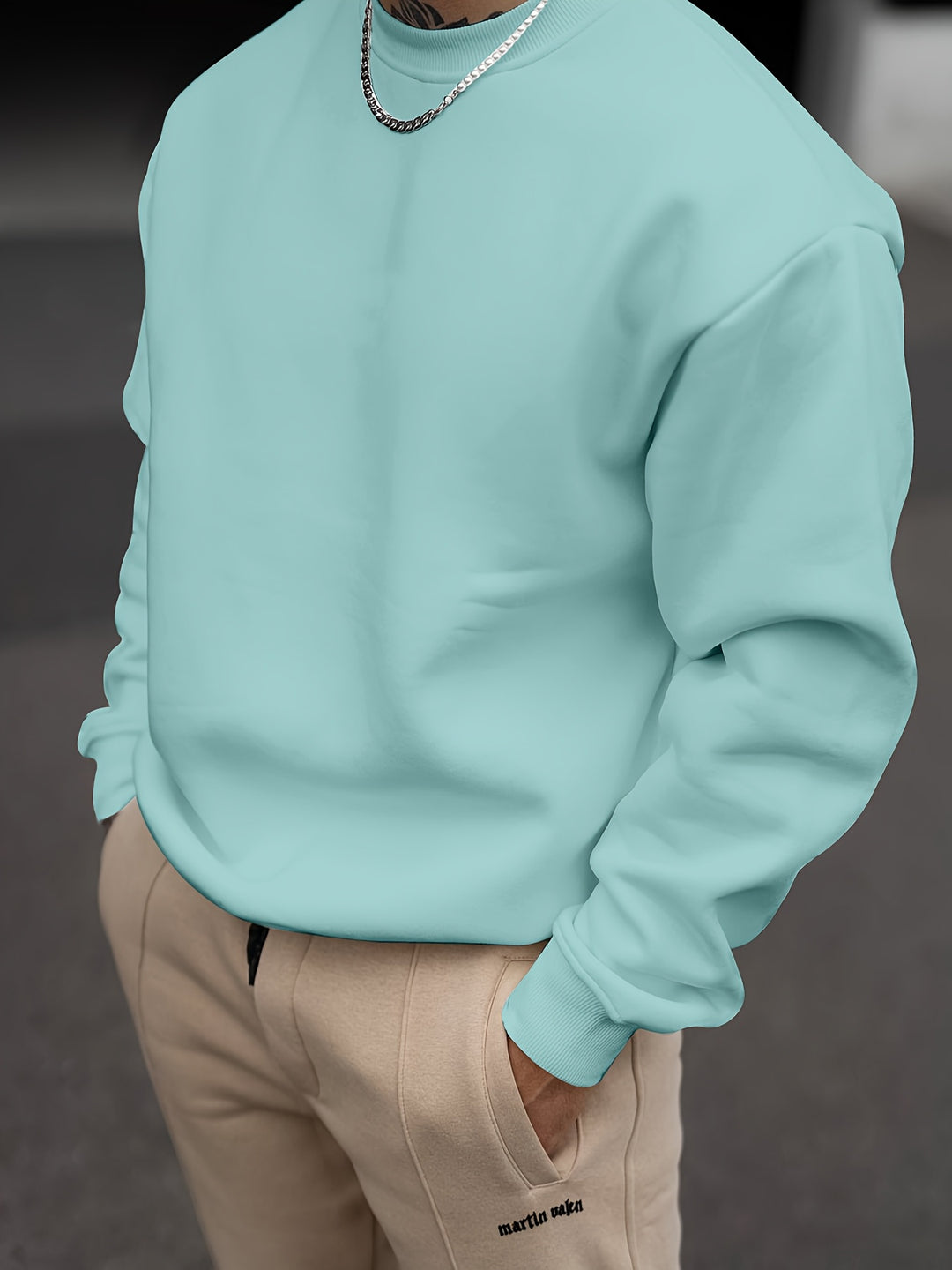 Men's Solid Crew Neck Sweatshirt - Classic Casual - Green
