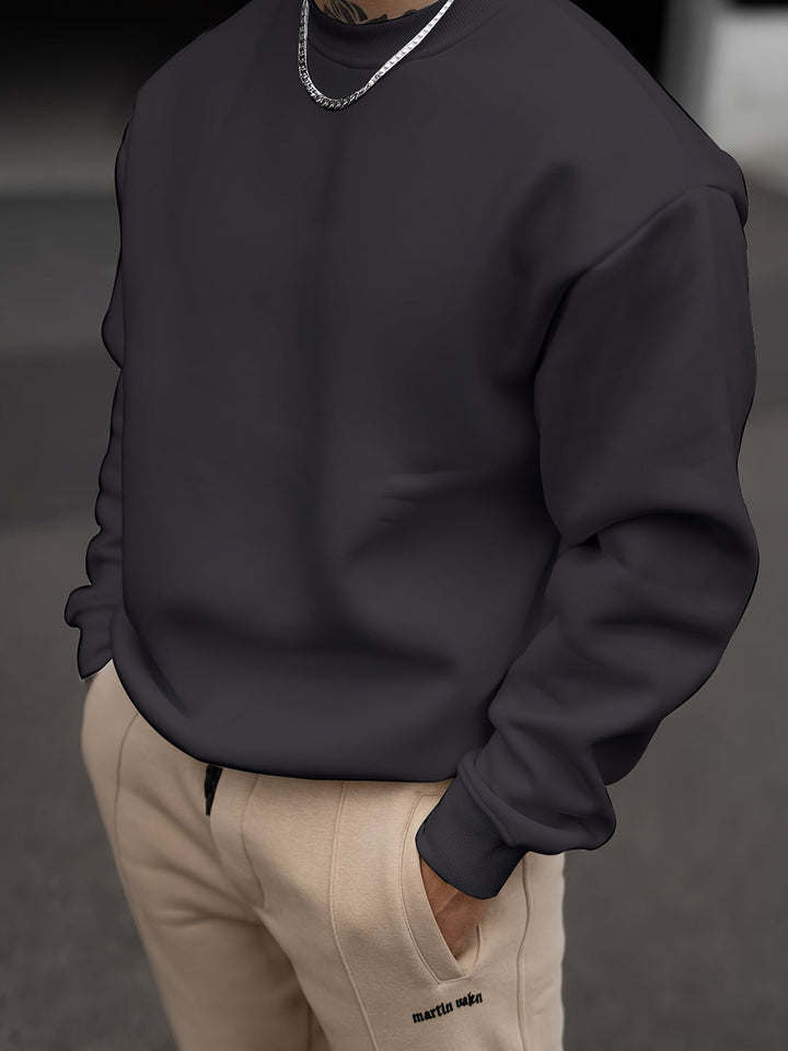 Men's Solid Crew Neck Sweatshirt - Classic Casual - Grey
