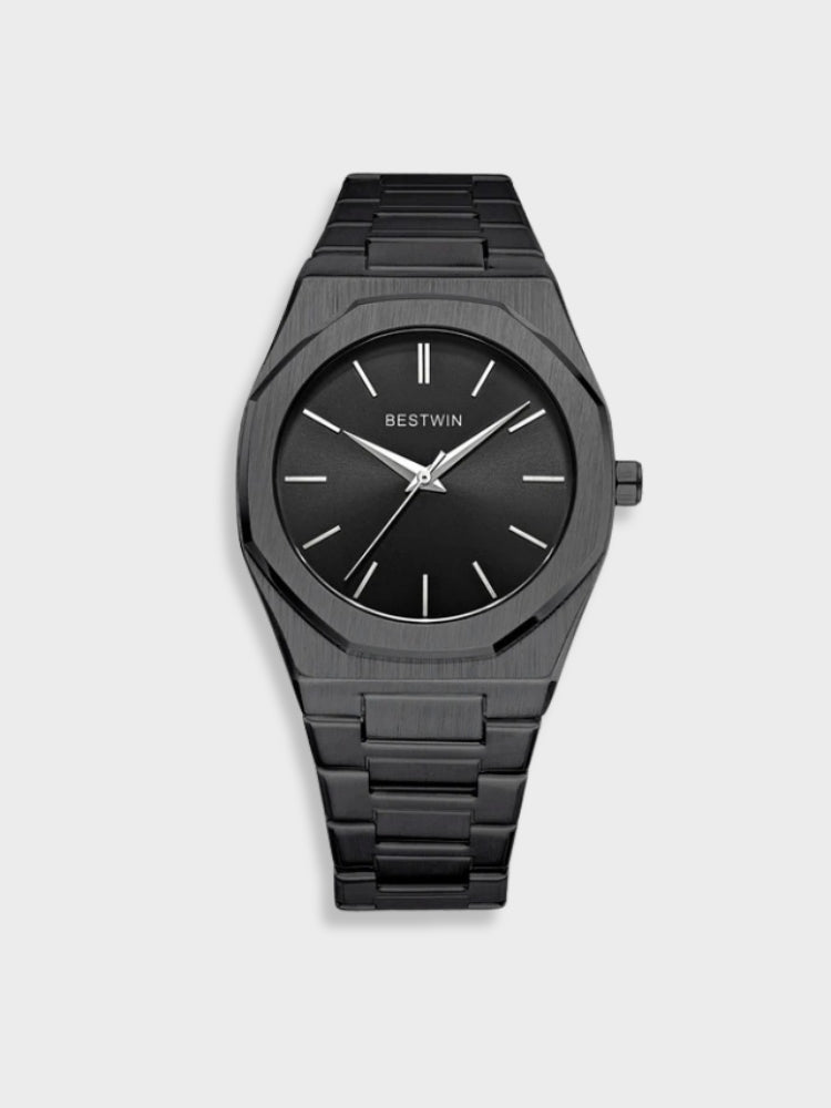 Men's Stainless Steel Vintage Watch - Classic Elegance - Black-Silver