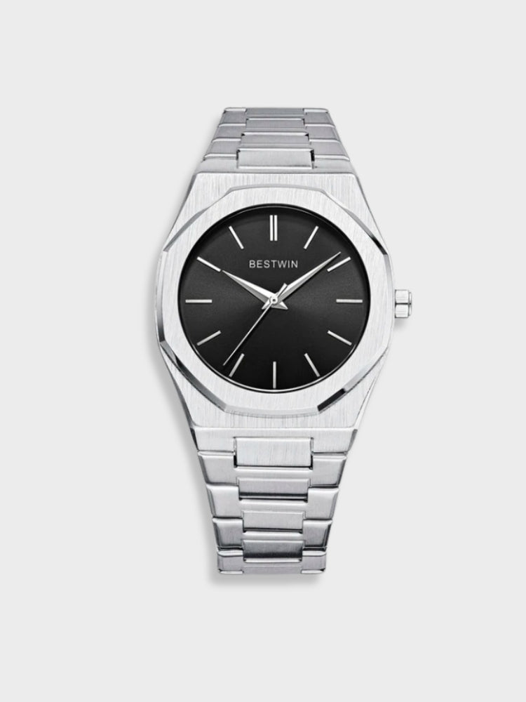 Men's Stainless Steel Vintage Watch - Classic Elegance - Silver-Black