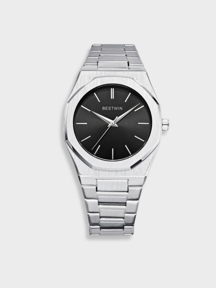 Men's Stainless Steel Vintage Watch - Classic Elegance - Silver-Black