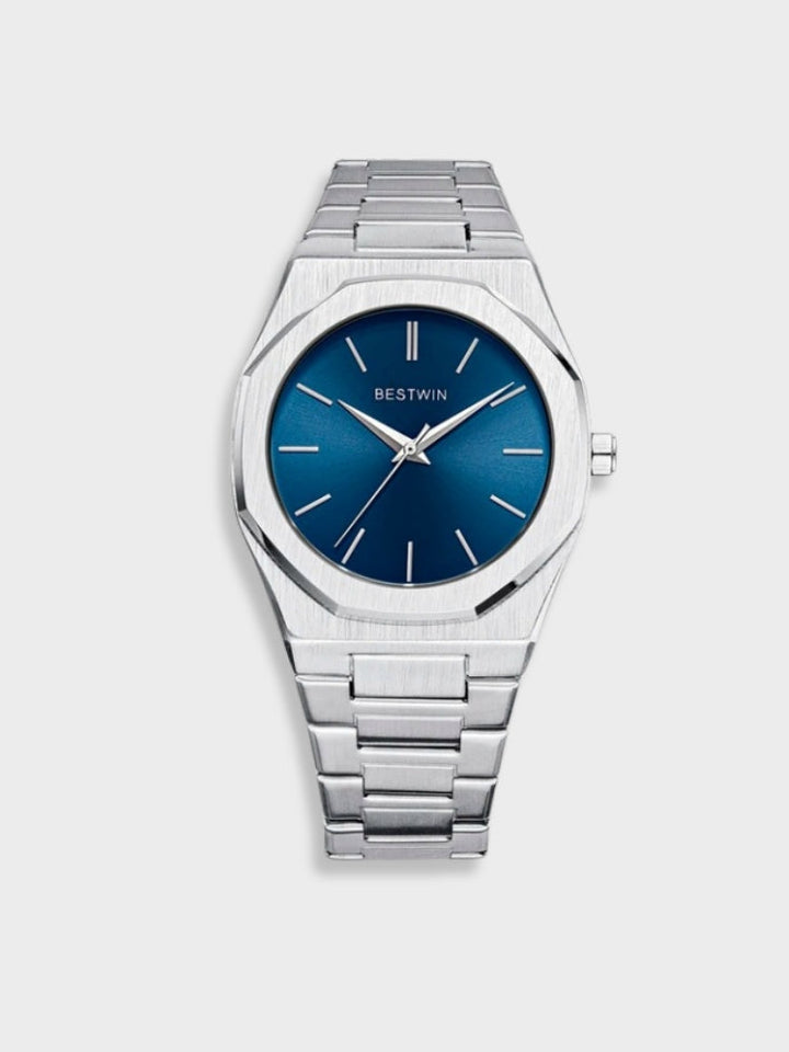 Men's Stainless Steel Vintage Watch - Classic Elegance - Silver-Blue