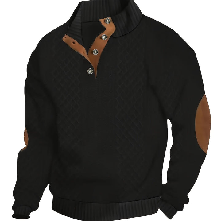 Men's Stand Collar Button Henley Sweater in black, Relaxed Fit
