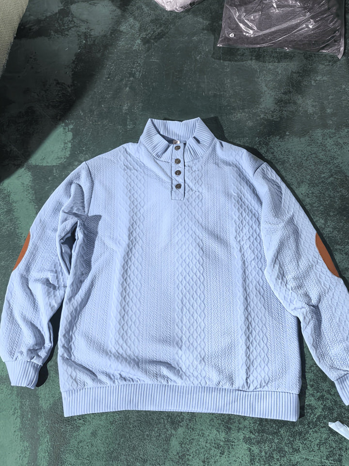 Men's Stand Collar Button Henley Sweater - Relaxed Fit