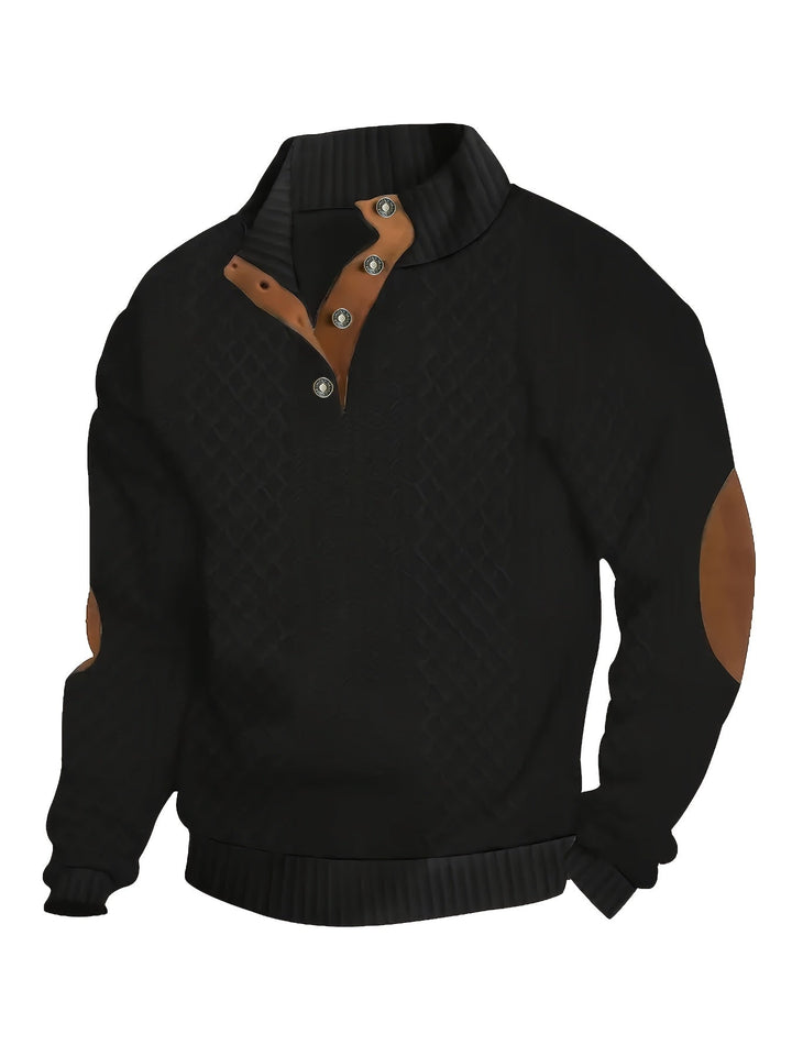 Men's Stand Collar Button Henley Sweater - Relaxed Fit