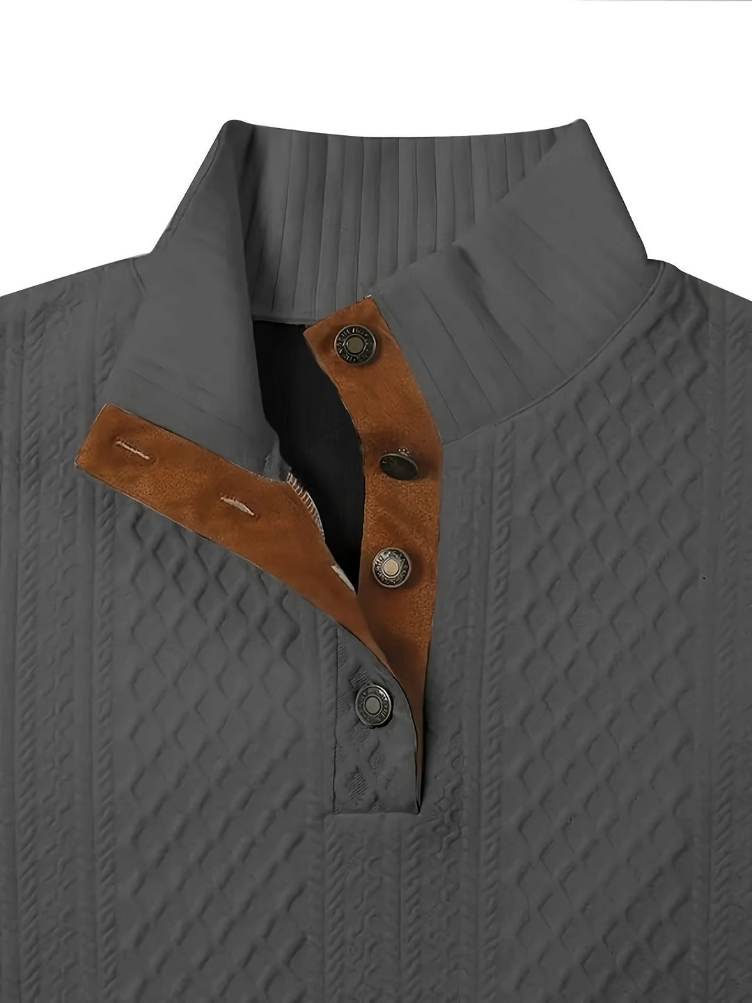 Men's Stand Collar Button Henley Sweater - Relaxed Fit