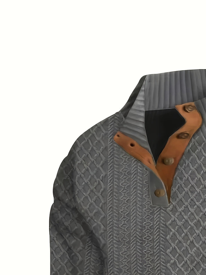 Men's Stand Collar Button Henley Sweater - Relaxed Fit