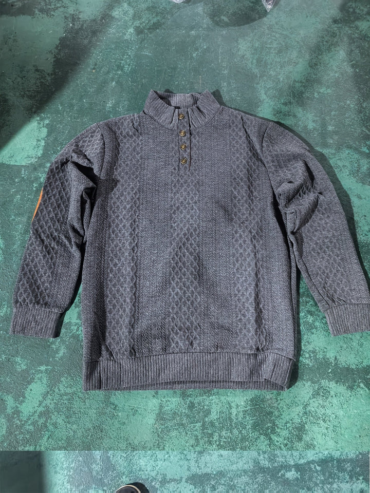 Men's Stand Collar Button Henley Sweater - Relaxed Fit