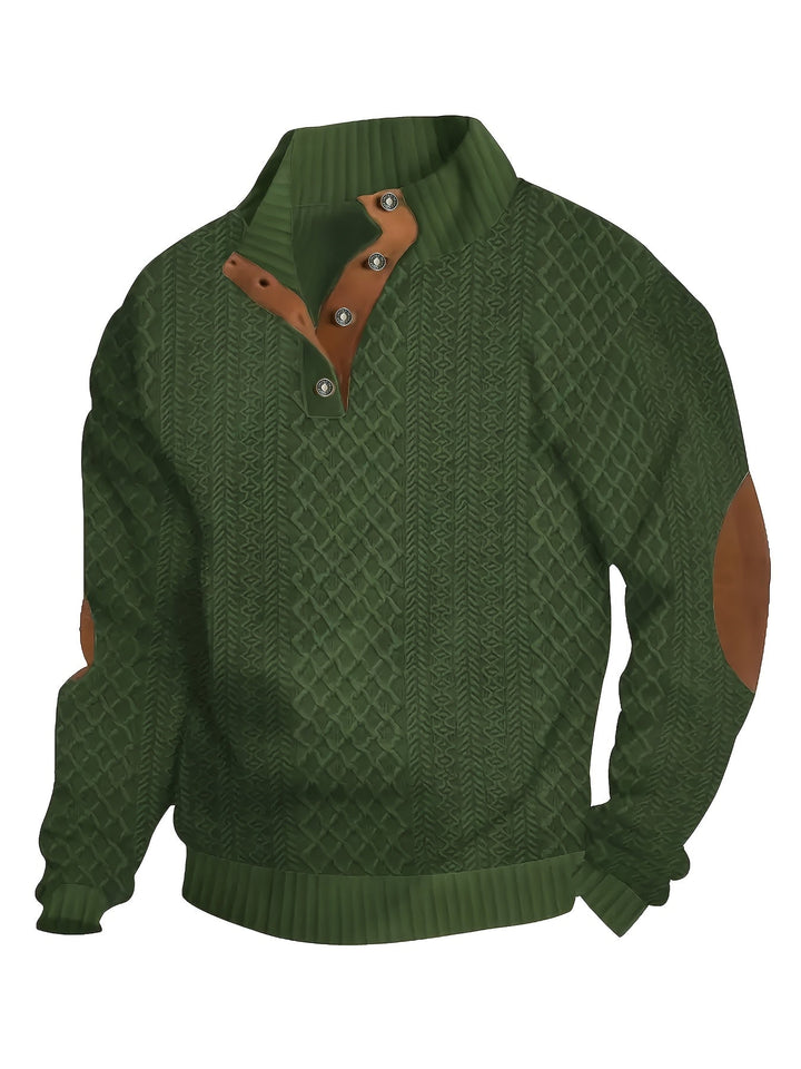 Men's Stand Collar Button Henley Sweater - Relaxed Fit