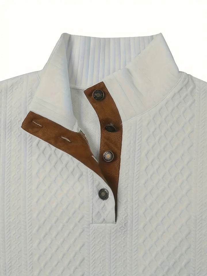 Men's Stand Collar Button Henley Sweater - Relaxed Fit