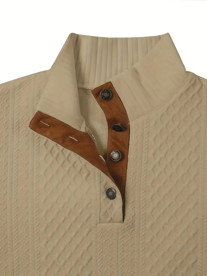 Men's Stand Collar Button Henley Sweater - Relaxed Fit