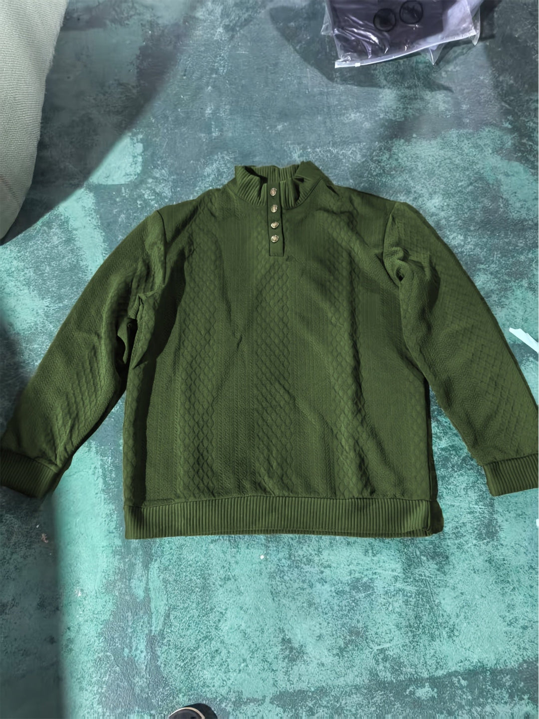 Men's Stand Collar Button Henley Sweater - Relaxed Fit
