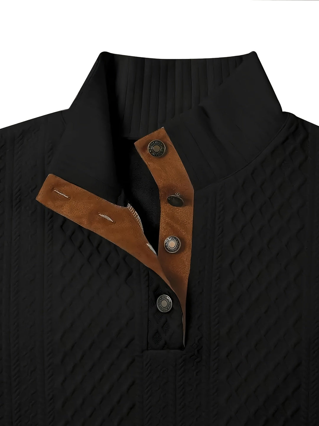 Men's Stand Collar Button Henley Sweater - Relaxed Fit