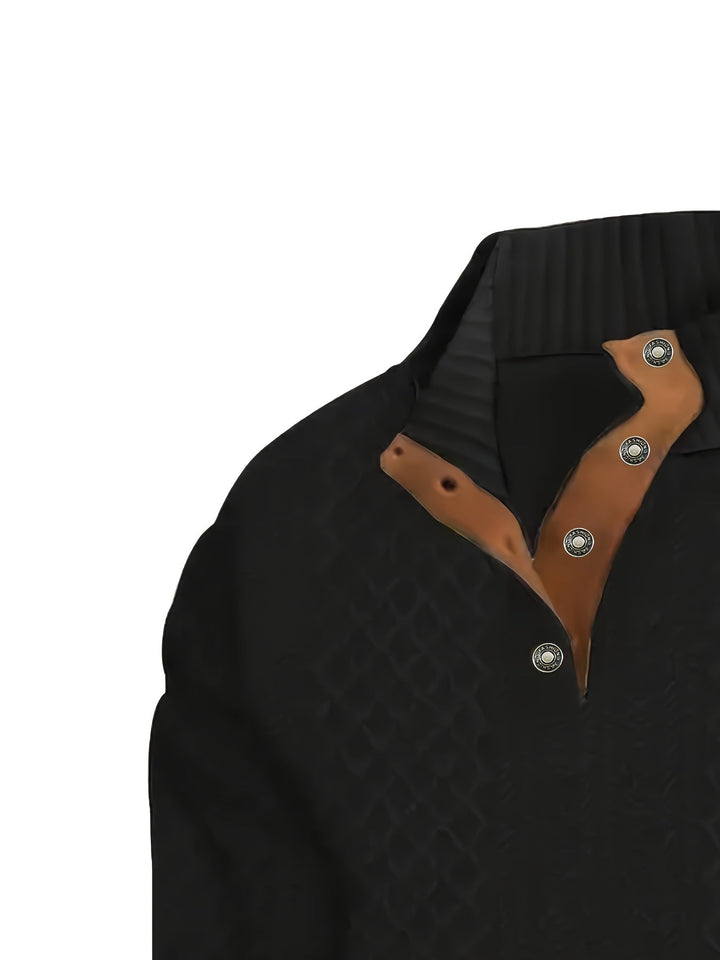 Men's Stand Collar Button Henley Sweater - Relaxed Fit