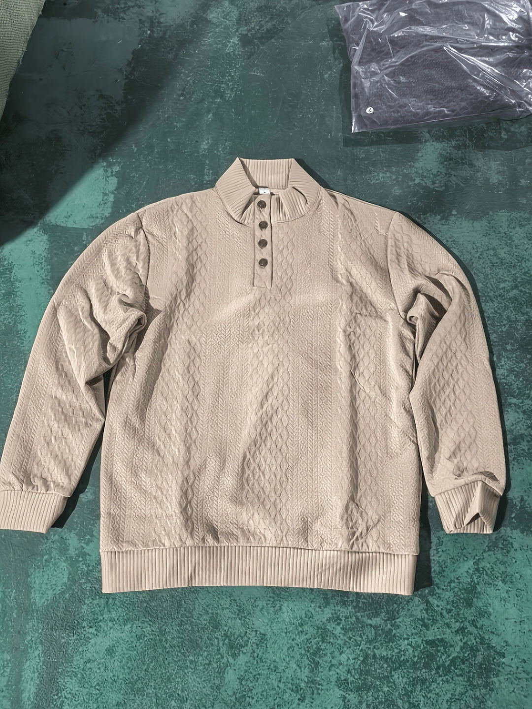 Men's Stand Collar Button Henley Sweater - Relaxed Fit