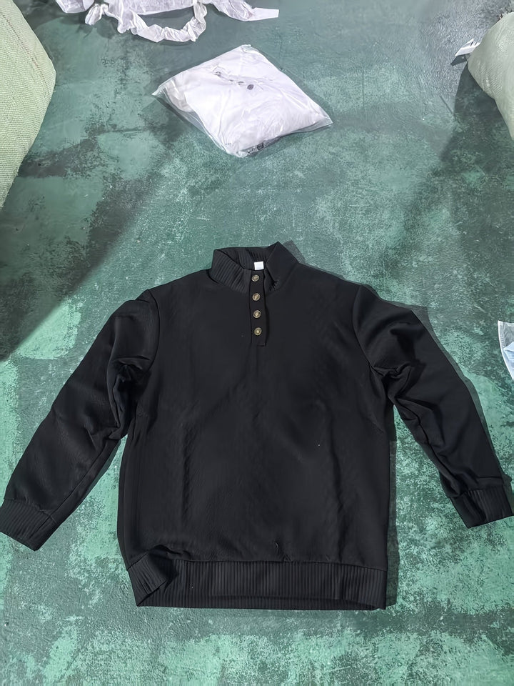 Men's Stand Collar Button Henley Sweater - Relaxed Fit