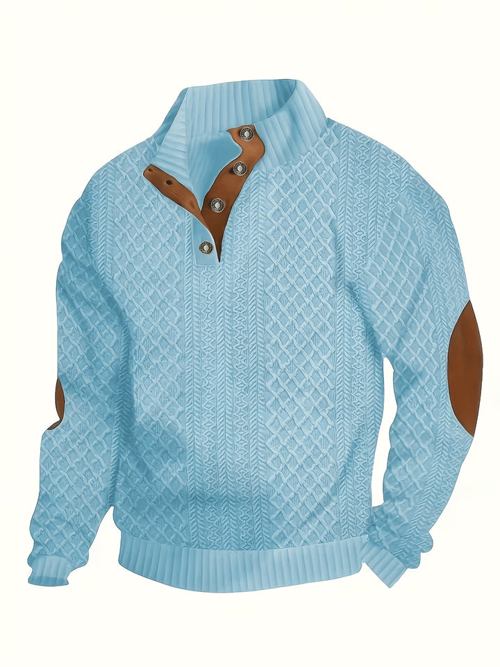 Men's Stand Collar Button Henley Sweater - Relaxed Fit