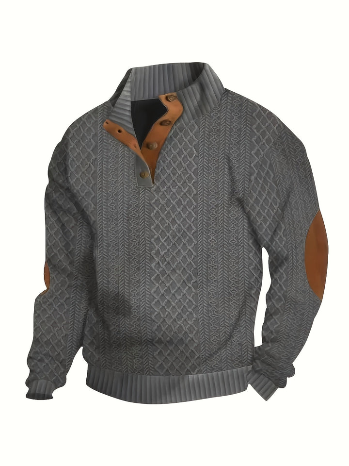 Men's Stand Collar Button Henley Sweater - Relaxed Fit