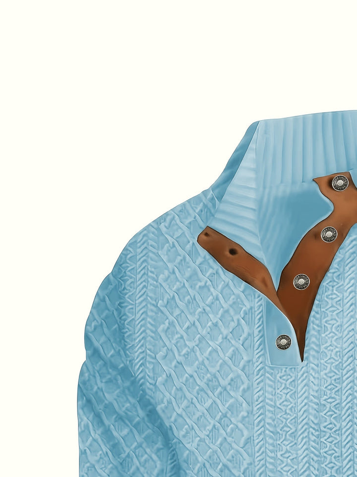 Men's Stand Collar Button Henley Sweater - Relaxed Fit