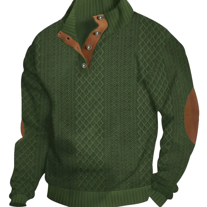 Men's Stand Collar Button Henley Sweater in fern green, Relaxed Fit