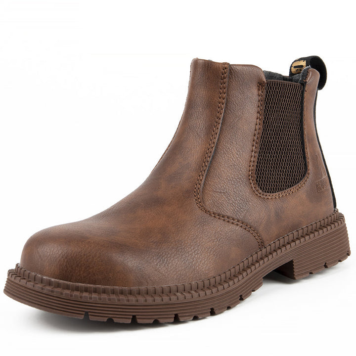 Men's Steel Toe Work Boots - Durable Safety Footwear - Brown