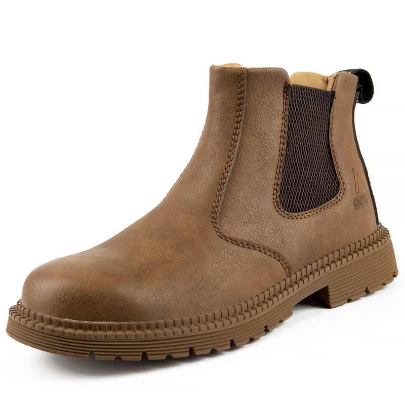 Men's Steel Toe Work Boots - Durable Safety Footwear - Khaki