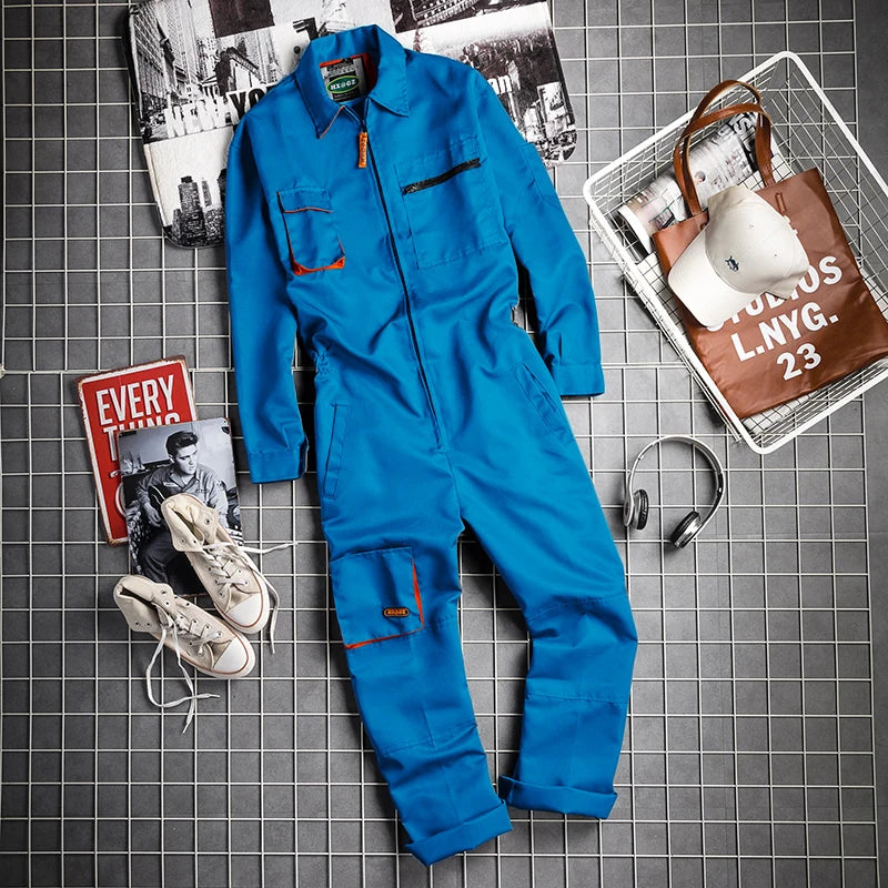 Men's Straight Overall with Zipper - Spring - Light Blue