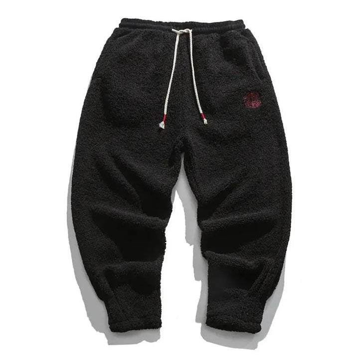 Men's Straight Pants with Drawstring - Winter Comfort - Black