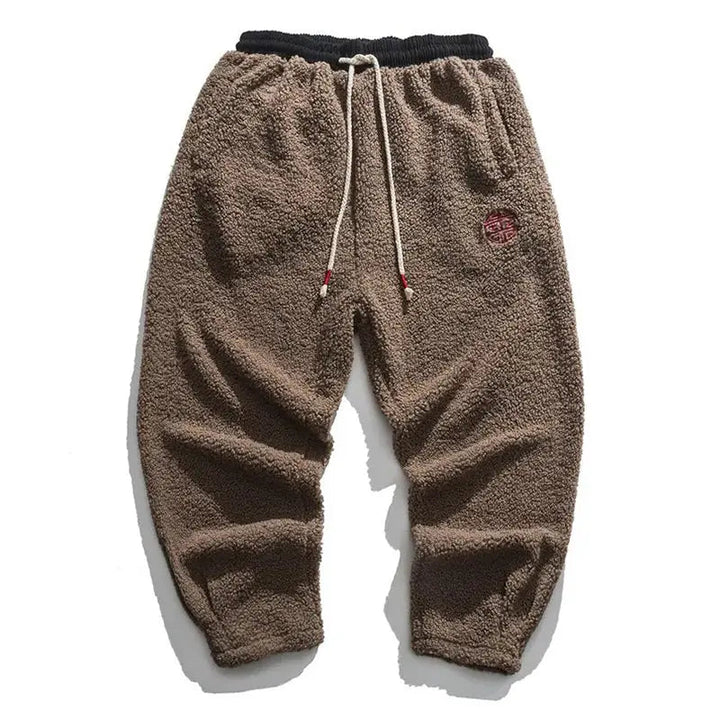 Men's Straight Pants with Drawstring - Winter Comfort - Brown