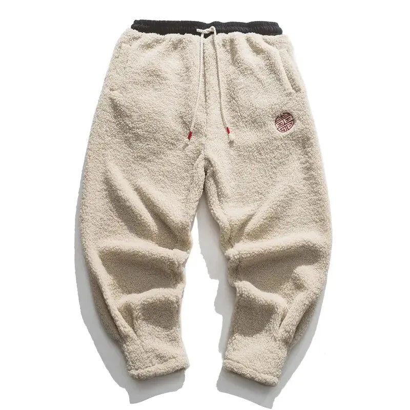 Men's Straight Pants with Drawstring - Winter Comfort - Cream