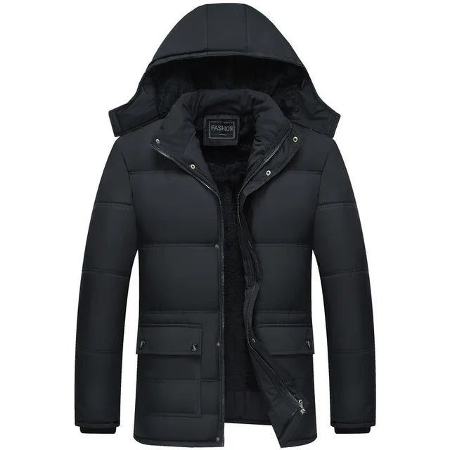 Men's Streamlined Winter Jacket with Hood - Modern Black - Black